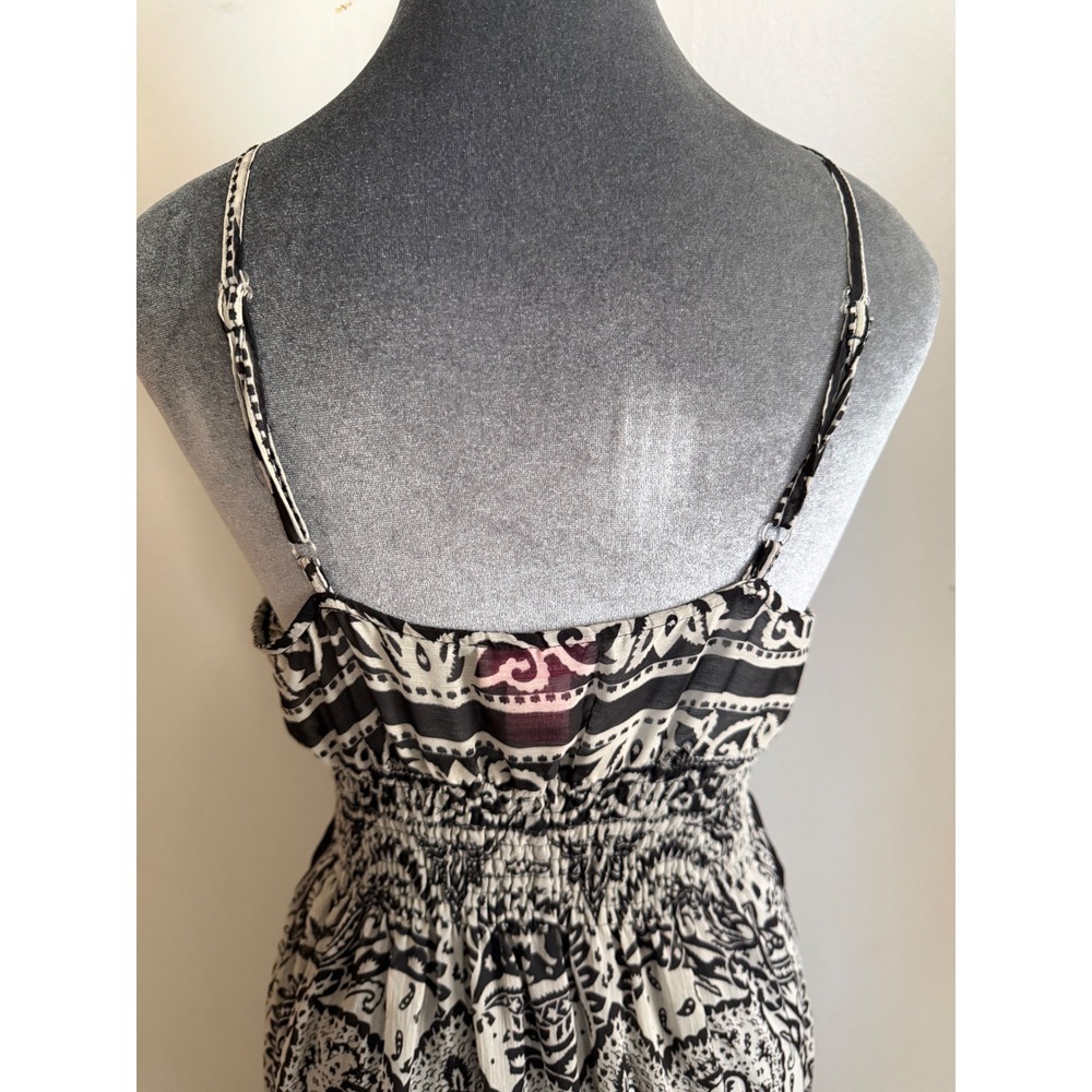 Y2k Black White Paisley Chiffon Smocked Maxi Dress Size M Boho hippie Strappy - Picture 3 of 9